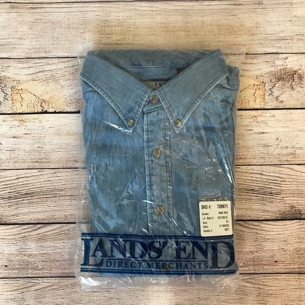 NWT Land’s End Blue Denim Button Down Shirt - Picture 4 of 6